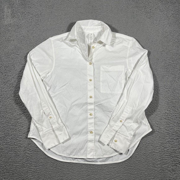 Lululemon Women's Sz S White Relaxed-Fit Cotton-Blend Poplin Button-Down Shirt - Picture 1 of 9